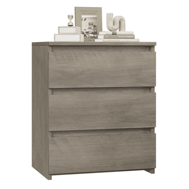 Homfa 3 Drawers Nightstand, Small Sofa Table, Wooden Storage Cabinet for Living Room, Wash Gray Finish