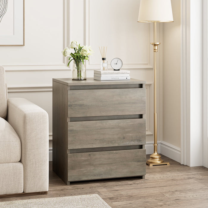 Homfa 3 Drawers Nightstand, Small Sofa Table, Wooden Storage Cabinet for Living Room, Gray