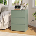 Homfa 3 Drawers Nightstand with Charging Station, Modern End Side Table, Wooden Storage Cabinet for Bedroom Living Room, Green