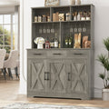 Homfa 3 Drawers Wooden Kitchen Pantry with Hutch, 60??¨¤ Tall Storage Cabinet with 3 Door and Adjustable Shelf for Dining Room, Gray