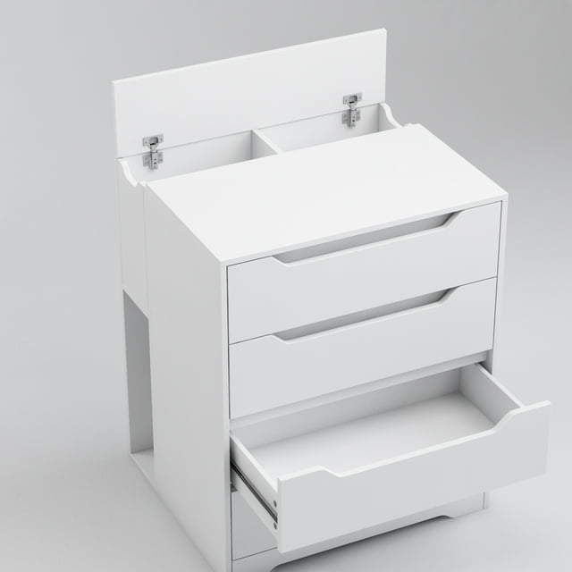 Homfa 4 Drawers Dresser with Flip Top, Modern Compact Bedroom Chest for Drawer, White