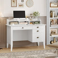 Homfa 47.2 Inch White Computer Desk with Drawers & Cabinet, Home Office Desk with Cable Management, Study Writing Desk for Bedroom Living Room