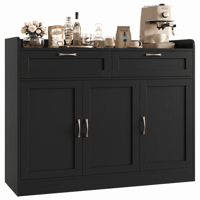 Homfa 47.2" Kitchen Buffet Cabinet with 2 Drawers, 3-Door Sideboard Storage Cabinet with Adjustable Shelf for Dining Room, Black