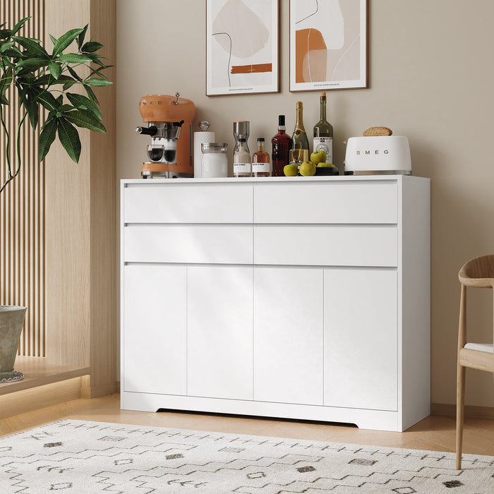 Homfa 47.2'' Kitchen Sideboard Buffet Cabinet with 4 Drawers and 4 Doors, Wood Coffee Bar Storage Cabinet with Adjustable Shelves, White