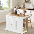 Homfa 47.2" Wide Kitchen Island with Drop Leaf & Spice Racks, 3 Drawers Wood Storage Cabinet with Adjustable Shelves & Wine Rack, White