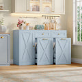 Homfa 47.2"W Kitchen Sideboard Credenza, Trash Can Cabinets Fits 12.5 Gallon Can, 2 Drawer Wood Buffet Storage Cabinet with Adjustable Shelf, Blue