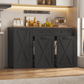 Homfa 47.2W Kitchen Sideboard Credenza, Trash Can Cabinets Fits 13 Gallon Can, 2 Drawer Wood Buffet Storage Cabinet with Adjustable Shelf, Black