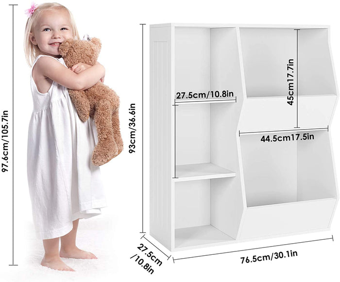 Homfa 5 Cubby Kids Bookcase, Children's Toy Storage Cabinet, Wide Toddler Bookshelf for Playroom, Reading Nook, Nursery, White