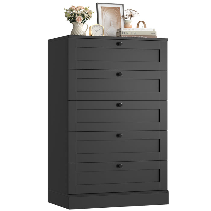 Homfa 5 Drawer White Bedroom Dresser, Modern Black Vertical Dresser Drawers Wood Organizer for Living Room Entryway Small Spaces