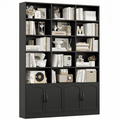 Homfa 5-Tier Triple Wide Bookcase with 4 Doors, 15 Cubes Bookcase with 2 Cabinets for Study Living Room Home Office, Black