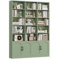 Homfa 5-Tier Triple Wide Bookcase with 4 Doors, 15 Cubes Bookcase with 2 Cabinets for Study Living Room Home Office, Green