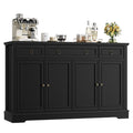 Homfa 53.5”W Buffet Cabinet with 3 Drawers and 4 Doors, Sideboard Storage Cabinet with Recessed Frame Lines and Adjustable Shelf for Kitchen Dining Room, Black