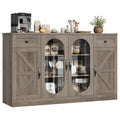 Homfa 53.7" Kitchen Sideboard with Glass Doors, Dining Room Buffet Storage Cabinet with Drawers Adjustable Shelves, Gray
