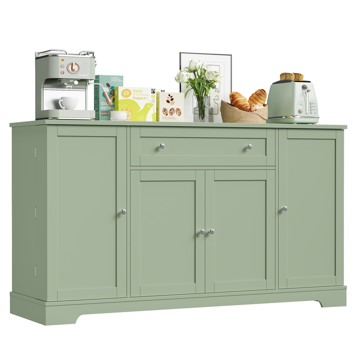 Homfa 54.3"W Kitchen Sideboard Cabinet with Drawer, 4 Door Buffet Storage Cabinet with Adjustable Shelves, Green