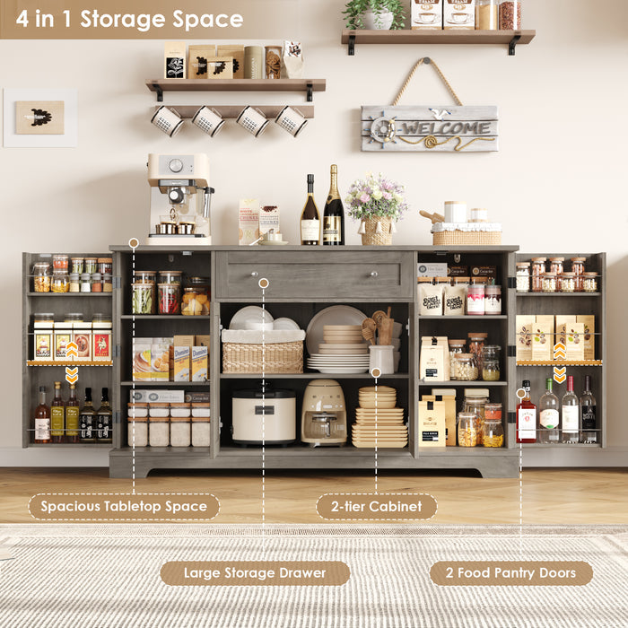 Homfa 54.3"W Kitchen Sideboard Cabinet with Drawer, 4 Door Buffet Storage Cabinet with Adjustable Shelves, Gray