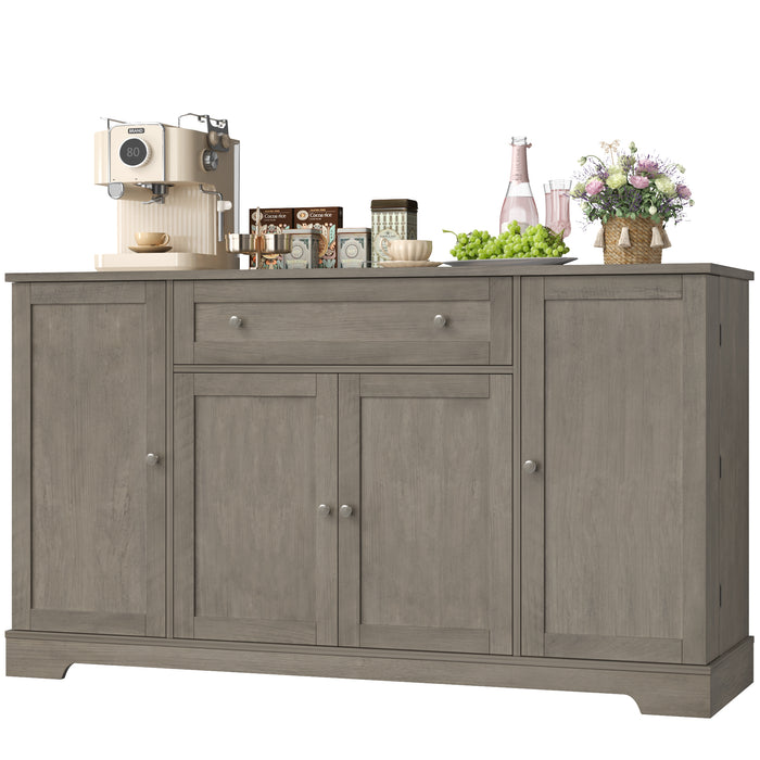 Homfa 54.3"W Kitchen Sideboard Cabinet with Drawer, 4 Door Buffet Storage Cabinet with Adjustable Shelves, Gray
