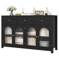Homfa 55'' Large Sideboard Buffet Cabinet, Kitchen Storage Cabinet with 3 Drawers and 4 Glass Doors, Wood Coffee Bar Cabinet for Living Room?¨º? Black