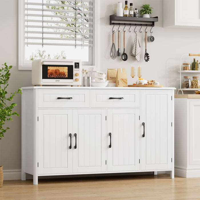 Homfa 55.1'' Kitchen Buffet Cabinet with 2 Drawers, Modern Coffee bar Station Sideboard with Adjustable Shelves, White