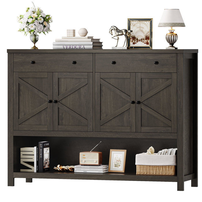 Homfa 55.1" W Farmhouse Console Table with 2 Drawers, Entryway Sofa Table with Storage Shelf, Dark Brown