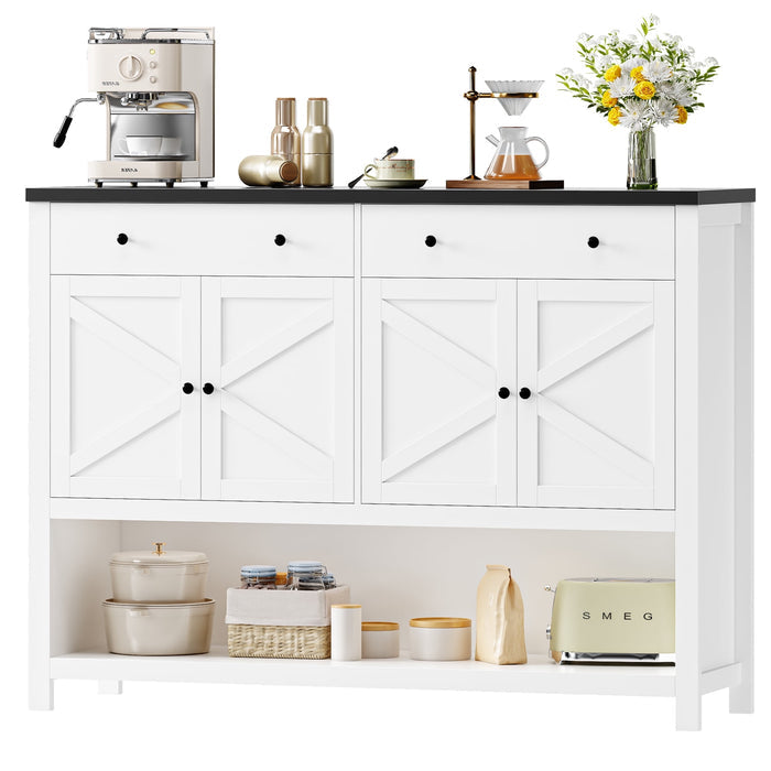 Homfa 55.1" W Farmhouse Console Table with 2 Drawers, Entryway Sofa Table with Storage Shelf, White