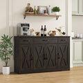 Homfa 55.1 W Farmhouse Kitchen Sideboard, Coffee Bar Cabinet with 4 Doors and 3 Drawers, Wooden Buffet Cabinet with Adjustable Shelves, Dark Brown