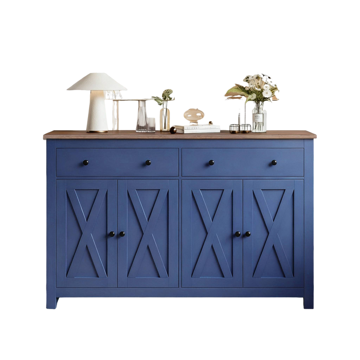 Homfa 55.1W'' 4-Doors 2-Drawers Farmhouse Storage Cabinet, Wood Sideboard with Adjustable Shelves for Kitchen Dining Room, Blue