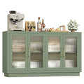 Homfa 55.1"W Modern Sideboard Buffet with Fluted Glass Doors, Accent Cabinet Console Table TV Stand, Green