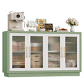 Homfa 55.1"W Modern Sideboard Buffet with Fluted Glass Doors, Accent Cabinet Console Table TV Stand, Green & White