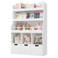 Homfa 55.5¡± H Kids Bookshelf with 2-Tier Book Shelves, Children Toy Organizer with 3 Cubes and Removable Drawers, White