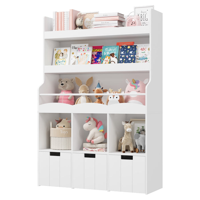 Homfa 55.5¡± H Kids Bookshelf with 2-Tier Book Shelves, Children Toy Organizer with 3 Cubes and Removable Drawers, White