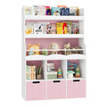 Homfa 55.5¡± H Kids Bookshelf with 2-Tier Book Shelves, Children Toy Organizer with 3 Cubes and Removable Drawers, Pink & White