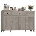 Homfa 55"W Kitchen Sideboard Credenza, 4-Doors 3-Drawer Wood Buffet Storage Cabinet with Adjustable Shelves, Wash Gray