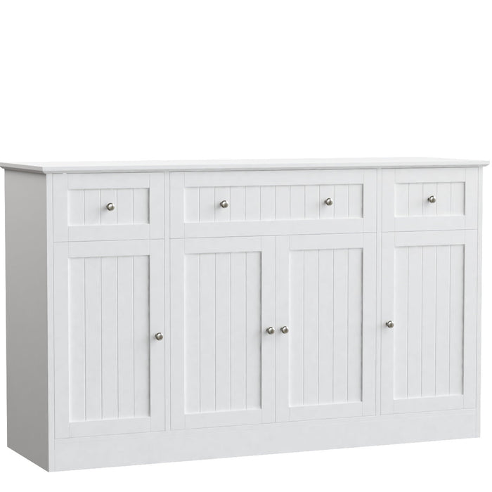 Homfa 55"W Sideboard Credenza with Adjustable Shelves, 4-Doors 3-Drawers Farmhouse Storage Buffet Cabinet, Wood Coffee Bar Cabinet for Kitchen Dining Living Room, White