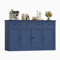 Homfa 55"W Sideboard Credenza with Adjustable Shelves, 4-Doors 3-Drawers Farmhouse Storage Buffet Cabinet, Wood Coffee Bar Cabinet for Kitchen Dining Living Room, Blue