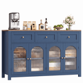 Homfa 55''Wide Buffet Cabinet with 3 Drawers, Kitchen Sideboard Credenzas with Adjustable Shelves, 4 Doors Storage Coffee Bar Cabinet for Dining Room, Blue