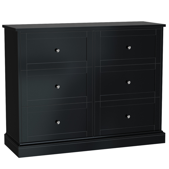 Homfa 6 Drawer Double Dresser, Wood Storage Cabinet for Living Room, Chest of Drawers for Bedroom, Black
