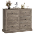 Homfa 6 Drawer Double Dresser, Wood Storage Cabinet for Living Room, Chest of Drawers for Bedroom, Wash Gray