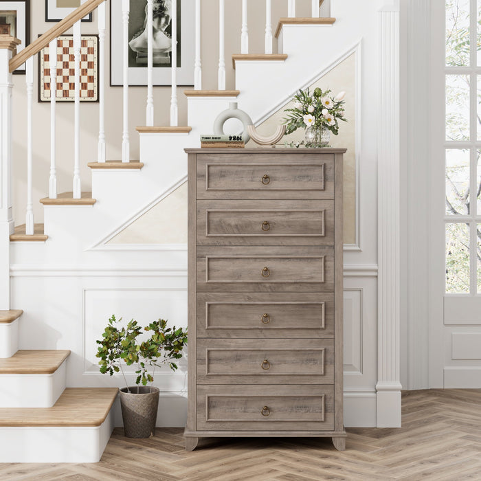 Homfa 6 Drawer Dresser, 52" Tall Chest of Drawers, Storage Cabinet for Living Room, Wash Gray