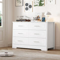Homfa 6 Drawer Horizontal Dresser, White Ladder Double Dresser Chest for Bedroom