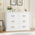 Homfa 6 Drawer Horizontal Wood Dressers Chest for Bedroom, Contemporary Storage Cabinet for Living Room Entryway, White