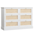 Homfa 6 Drawer Rattan Double Dresser, Wood Storage Cabinet with Metal Handles for Bedroom, White