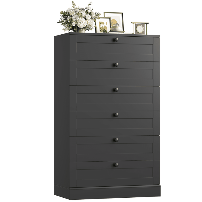 Homfa 6 Drawer Vertical Dresser for Bedroom, Modern Chest of Drawers Wood Storage Cabinet for Living Room, Black