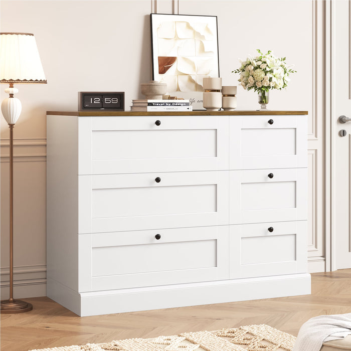 Homfa 6 Drawer White Dresser for Bedroom, Modern Wood Storage Cabinet Chest of Drawer for Living Room Entryway