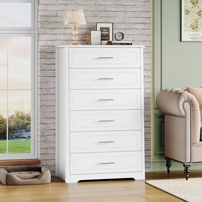 Homfa 6 Drawers Dresser for Bedroom, Modern Chest of  Drawers with Metal Easy Pull Handle, White