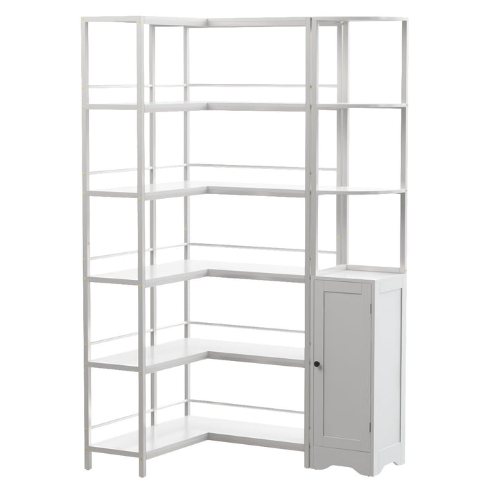 Homfa 6-Shelf L-Shaped Bookshelf Storage Organizer with Corner Bookcase, Tall Corner Etagere Bookshelf, Wood and Metal Storage Rack for Living Room Home Office, White