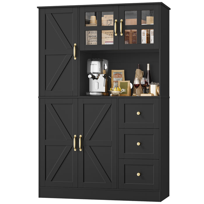 Homfa 62'' Kitchen Pantry Cabinet, Modern Storage Cabinet with Doors and Shelves, Freestanding Cupboard for Living Dining Room, Black