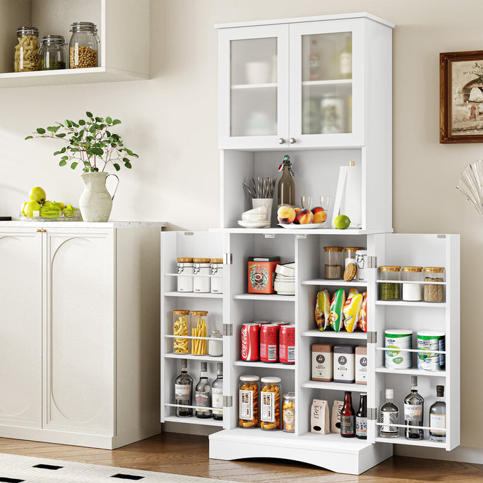Homfa 63'' Food Pantry Cabinet, 4 Doors Kitchen Storage Cabinet with Adjustable Shelves, Microwave Cabinet for Dining Room, White