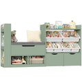 Homfa 63'' Kids Bookshelf with Reading Nook, Large Toy Storage Organizer with 3 Drawers & 6 Storage Bins, Kids Toy Storage Box with Bench for Playroom, Kid Room, Green