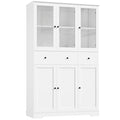 Homfa 66.9” Tall Kitchen Pantry Cabinet, 2 Drawer Storage Cabinet with Glass Doors for Living Room Bathroom, White