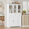 Homfa 66.9¡± Tall Kitchen Pantry Cabinet, 2 Drawer Storage Cabinet with Glass Doors for Living Room Bathroom, White